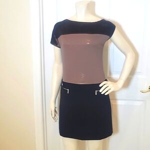 Karen Millen brown and black midi dress size 10